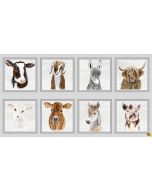 Little Seedlings Farm: Animal Block Panel (2/3 yard) - Blank Quilting 4389p-90 Light Grey