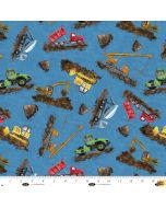 Let's Get Building: Construction Equipment Tossed Blue - Blank Quilting 4395-75 blue