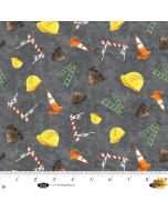 Let's Get Building: Construction Hats, Cones, Ladders - Blank Quilting 4397-95 dark grey
