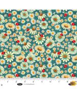 Luminous Haven: Daises and Ladybugs Aqua - Blank Quilting 4457-67 aqua