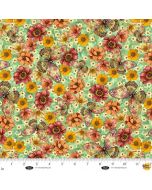 Enchanted Canopy: Butterflies with Flowers - Blank Quilting 4611-62 lt teal