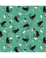 Witchy Wicked by Rose Halsey: Black Cats, Crystal Balls and Potions - Blank Quilting 4860-70 turquoise 