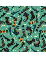 Witchy Wicked by Rose Halsey: Witch Boots and Moons - Blank Quilting 4863-70 turquoise