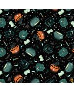 Witchy Wicked by Rose Halsey: Cauldrons, Potion Books and Candles - Blank Quilting 4865-99 black