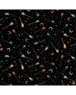 Witchy Wicked by Rose Halsey: Broomsticks, Stars and Moon - Blank Quilting 4867-99 black 