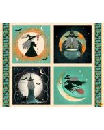 Witchy Wicked by Rose Halsey: Witch Block Panel (approx 1 yard) - Blank Quilting 4870b-41 cream 