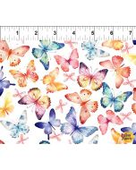 Butterfly Fantasy: Tossed Multi Butterfly - In The Beginning Fabric 4bf1