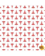 To The Rescue: Caduceus White -- Henry Glass Fabrics 531-01 white