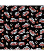 To The Rescue: Tossed Fire Truck and Dalmatian -- Henry Glass Fabrics 538-99 black