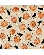 Spooky Night Tossed Pumpkins and Crows -- Studio E 5719-33 Ecru/Orange - 1.25 yards remaining