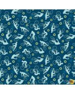 Silent Sports: Tossed Bicyclists -- Studio E Fabrics 5975-76 dark teal