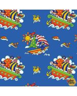 Alpha-Babies: Tossed Boats - Henry Glass Fabrics 619-77 royal