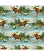 Along the Valley: Moose -- Studio E Fabrics 6448-11 blue - 2 yards 25" remaining