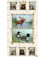 Along the Valley: Wildlife Panel (2/3 yard) -- Studio E Fabrics 6456p-35 stone