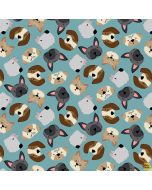 Paw-sitively Awesome Dog: Tossed Dog Heads Teal - Studio E Fabrics 7449-66
