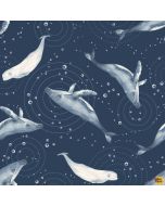 Polar Plungers: Humpbacks and Belugas - Studio E Fabrics 7884-77 navy