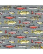 River Rhythms: Freshwater Fish - Studio E Fabrics 7955-99 pewter