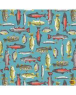 River Rhythms: Four-Way Fish - Studio E Fabrics 7958-16 Turquoise