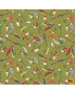 River Rhythms: Flies and Lures - Studio E Fabrics 7959-64 grass