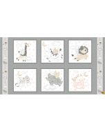 Moonlit Dreams: Animal Blocks Panel Gray (2/3 yard - 10 six inch blocks) - Studio E Fabrics 8032-95
