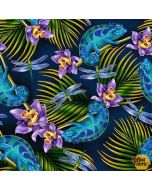 Stay Magical: Chameleons and Dragonflies Royal - Studio E Fabrics 8057-77 royal