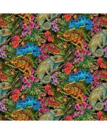 Stay Magical: Floral and Chameleons Black - Studio E Fabrics 8058-99 black