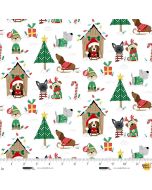 Merry Woof-Mas:  Scenic with Dogs White - Studio E Fabrics 8352-06 white