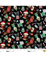 Merry Woof-Mas:  Dog Toss Black - Studio E Fabrics 8353-99 black