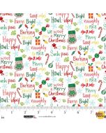 Merry Woof-Mas: Words White - Studio E Fabrics 8356-08 white