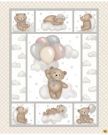 Sleepy Teddy: Quilt Panel (1 yard) - Studio E Fabrics 8526p-34 oatmeal/gray