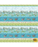 River Romp: Otters Stripe Border -- Henry Glass Fabrics 870-76 teal 