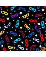 Superheroes Wear Masks: Tossed Superhero Masks -- Blank Quilting 1607-99 black