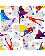Superheroes Wear Masks: Tossed Superheroes -- Blank Quilting 1608-01 white
