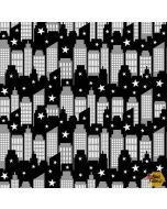 Superheroes Wear Masks: City Scene -- Blank Quilting 1609-99 black