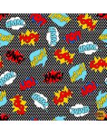 Superheroes Wear Masks: Superhero Words -- Blank Quilting 1613-99 black