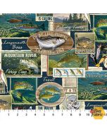 Hooked: Fish Labels Navy -- Northcott Fabric dp24459-49 - 2 yards 32" + FQ remaining