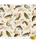 Hooked: Fish Cream Multi -- Northcott Fabric dp24462-11 - 2 yards 21" remaining