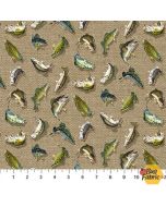 Hooked: Fish Tan Multi -- Northcott Fabric dp24463-14 - 2 yards 24" remaining