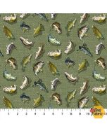 Hooked: Fish Green Multi -- Northcott Fabric dp24463-74 - 2 yards 29" remaining