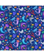ABC 123: Sealife Toss Blue Multi  -- Northcott Fabrics 24948-46