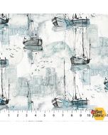 City Harbor: Boats in Harbor White Multi  - Northcott Fabrics dp27577-10