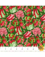 Vintage Christmas: Wrapped Gifts Green - Northcott Fabric dp28166-76