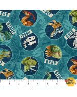 Dino Roar: Tossed Dinosaur Head Circles Teal - Northcott Fabrics dp28463-68