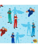 Frontline Heroes: Heroes Blue Silhouette -- Robert Kaufman srk-20335-4 blue