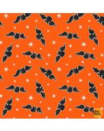 Here We Glow: Tossed Bats Orange (Glow in the Dark) -- Henry Glass Fabrics 9537g-39