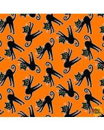 Here We Glow: Tossed Cats Orange (Glow in the Dark) -- Henry Glass Fabrics 9539g-39