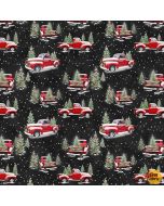 The Tradition II: Small Red Trucks on Black -- Henry Glass Fabrics 9724-99 - 1 yard 15" remaining