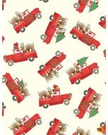 Christmas Countdown: Tossed Santa Trucks Cream -- Timeless Treasures Fabrics holiday-cd8980 cream