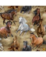 Wild Horses: Running Horses - Timeless Treasures Fabrics horse-cd3483 natural