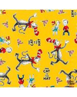 Dr. Seuss The Cat in the Hat: Tossed Characters Yellow - Robert Kaufman ade-18197-5 yellow 